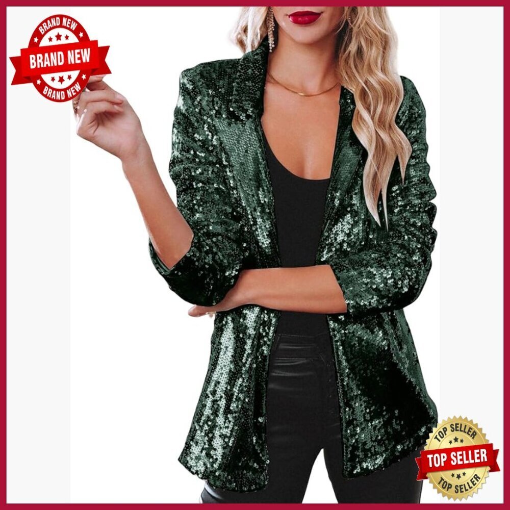 Sequin Blazer Sparkly Party Long Sleeve Open Front Glitter Jacket